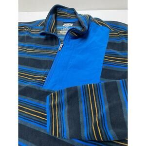 Duluth Trading 1/4 Zip Fleece Jacket Mens XXL Relaxed Fit Blue Yellow Striped